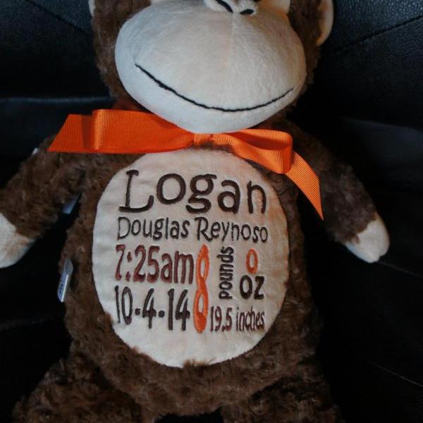 Personalized baby gift, Baby Cubby &quot;Huggles&quot; the Monkey